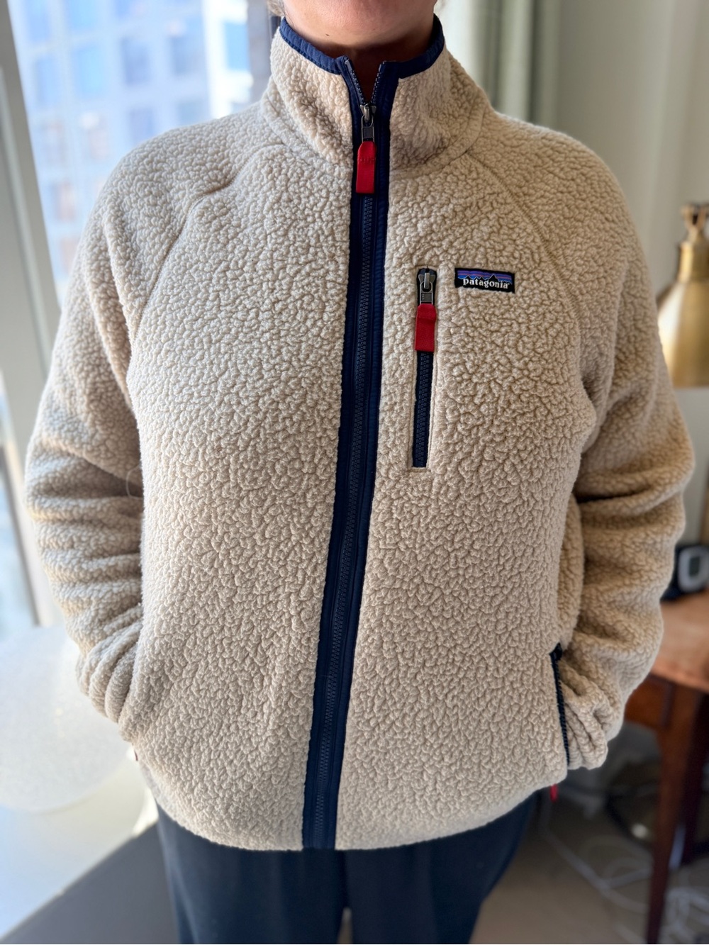 Patagonia Retro Pile Sherpa Fleece Jacket Cream Navy Men’s Large